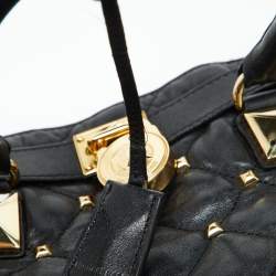 Pre Owned MICHAEL Michael Kors Black Leather Large Studded Hamilton North South Tote