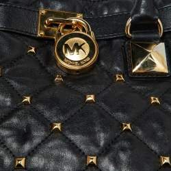 Pre Owned MICHAEL Michael Kors Black Leather Large Studded Hamilton North South Tote