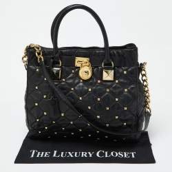 Pre Owned MICHAEL Michael Kors Black Leather Large Studded Hamilton North South Tote