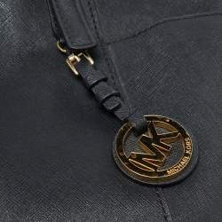 Pre Owned MICHAEL Michael Kors Black Leather Medium Jet Set Top Zip Tote