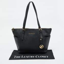 Pre Owned MICHAEL Michael Kors Black Leather Medium Jet Set Top Zip Tote