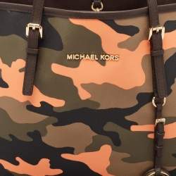 مملوكة مسبقًا MICHAEL Michael Kors Multicolor Camouflage Leather Large Jet Set Travel Tote