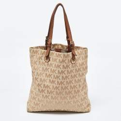 MICHAEL Michael Kors Beige/Brown Signature Canvas and Leather North South Tote 