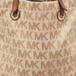 MICHAEL Michael Kors Beige/Brown Signature Canvas and Leather North South Tote 