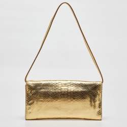MICHAEL Michael Kors Gold Python Effect Leather Lana Clutch Bag