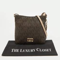MICHAEL Michael Kors Brown/Beige Sigature Coated Canvas and Leather Jet Set Travel Messenger Bag