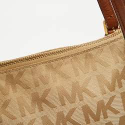 Pre Owned MICHAEL Michael Kors Beige/Brown Signature Canvas and Leather Jet Set Top Zip Tote