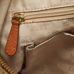 Pre Owned MICHAEL Michael Kors Beige/Brown Signature Canvas and Leather Jet Set Top Zip Tote