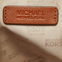 Pre Owned MICHAEL Michael Kors Beige/Brown Signature Canvas and Leather Jet Set Top Zip Tote