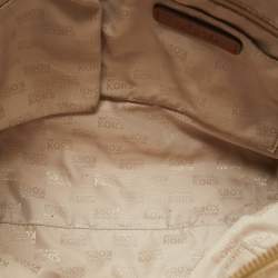 Pre Owned MICHAEL Michael Kors Beige/Brown Signature Canvas and Leather Jet Set Top Zip Tote