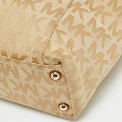 Pre Owned MICHAEL Michael Kors Beige/Brown Signature Canvas and Leather Jet Set Top Zip Tote