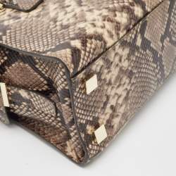 Pre Owned MICHAEL Michael Kors Beige Python Embossed Leather Medium Harper Satchel