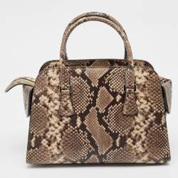 Pre Owned MICHAEL Michael Kors Beige Python Embossed Leather Medium Harper Satchel