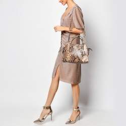 Pre Owned MICHAEL Michael Kors Beige Python Embossed Leather Medium Harper Satchel
