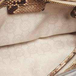 Pre Owned MICHAEL Michael Kors Beige Python Embossed Leather Medium Harper Satchel