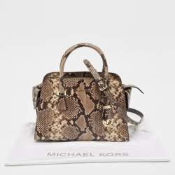 Pre Owned MICHAEL Michael Kors Beige Python Embossed Leather Medium Harper Satchel