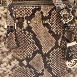 Pre Owned MICHAEL Michael Kors Beige Python Embossed Leather Medium Harper Satchel