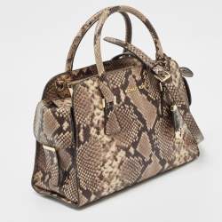 Pre Owned MICHAEL Michael Kors Beige Python Embossed Leather Medium Harper Satchel