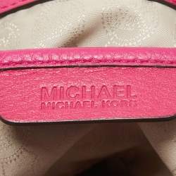 Pre Owned MICHAEL Michael Kors Dark Pink Leather Drawstring Hobo