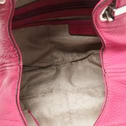 Pre Owned MICHAEL Michael Kors Dark Pink Leather Drawstring Hobo