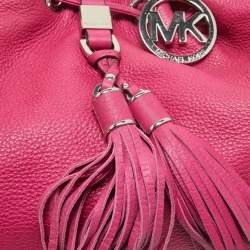 Pre Owned MICHAEL Michael Kors Dark Pink Leather Drawstring Hobo
