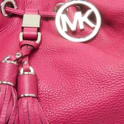 Pre Owned MICHAEL Michael Kors Dark Pink Leather Drawstring Hobo