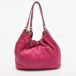 Pre Owned MICHAEL Michael Kors Dark Pink Leather Drawstring Hobo