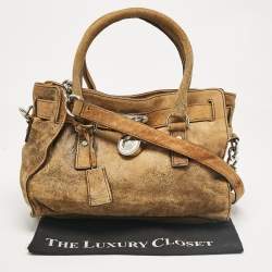 Pre Owned MICHAEL Michael Kors Tan/Black Alcantara East/West Hamilton Satchel