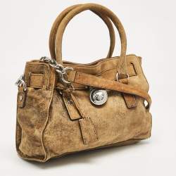 Pre Owned MICHAEL Michael Kors Tan/Black Alcantara East/West Hamilton Satchel