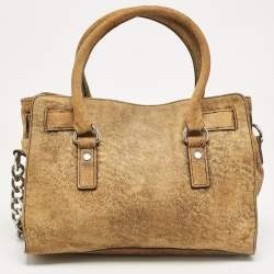 Pre Owned MICHAEL Michael Kors Tan/Black Alcantara East/West Hamilton Satchel