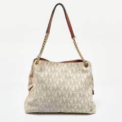 MICHAEL Michael Kors White Signature Coated Canvas Jet Set Shoulder Bag