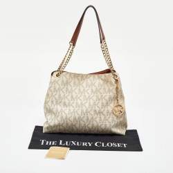 MICHAEL Michael Kors White Signature Coated Canvas Jet Set Shoulder Bag