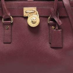 Pre Owned Michael Michael Kors Burgundy Leather Large East West Hamilton Tote