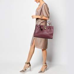 Pre Owned Michael Michael Kors Burgundy Leather Large East West Hamilton Tote