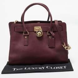 Pre Owned Michael Michael Kors Burgundy Leather Large East West Hamilton Tote
