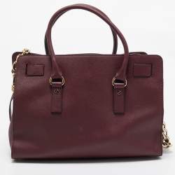 Pre Owned Michael Michael Kors Burgundy Leather Large East West Hamilton Tote