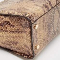 Pre Owned MICHAEL Michael Kors Beige Snakeskin Embossed Leather Large Selma Tote