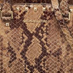 Pre Owned MICHAEL Michael Kors Beige Snakeskin Embossed Leather Large Selma Tote
