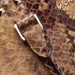 Pre Owned MICHAEL Michael Kors Beige Snakeskin Embossed Leather Large Selma Tote