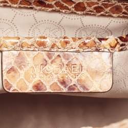 Pre Owned MICHAEL Michael Kors Beige Snakeskin Embossed Leather Large Selma Tote