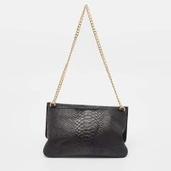 MICHAEL Michael Kors Black Python Embossed Leather Turnlock Chain Bag