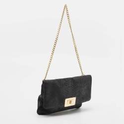 MICHAEL Michael Kors Black Python Embossed Leather Turnlock Chain Bag