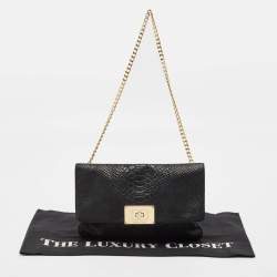 MICHAEL Michael Kors Black Python Embossed Leather Turnlock Chain Bag