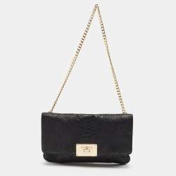 MICHAEL Michael Kors Black Python Embossed Leather Turnlock Chain Bag