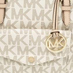 مملوكة مسبقًا MICHAEL Michael Kors White Signature Coated Canvas Jet Set Logo Pocket Tote