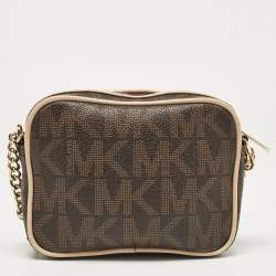 MICHAEL Michael Kors Beige/Brown Signature Coated Canvas and Leather Mini Camera Crossbody Bag