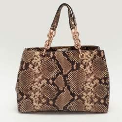 MICHAEL Michael Kors Beige/Brown Python Embossed Leather Cynthia Satchel