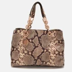 MICHAEL Michael Kors Beige/Brown Python Embossed Leather Cynthia Satchel