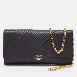 MICHAEL Michael Kors Quilted Black Leather Flap Chain Clutch