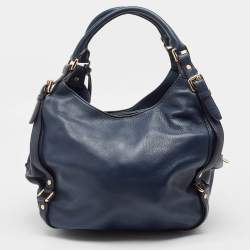 Pre Owned MICHAEL Michael Kors Navy Blue Leather Bedford Hobo